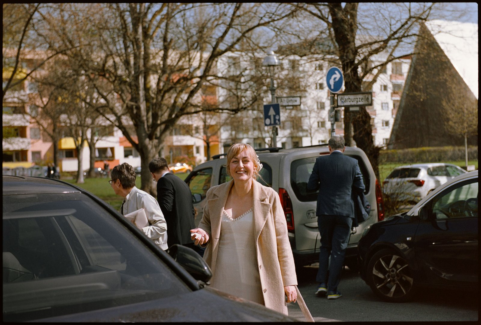 Arriving on a Berlin street in spring, Irena & Peter wedding in Berlin