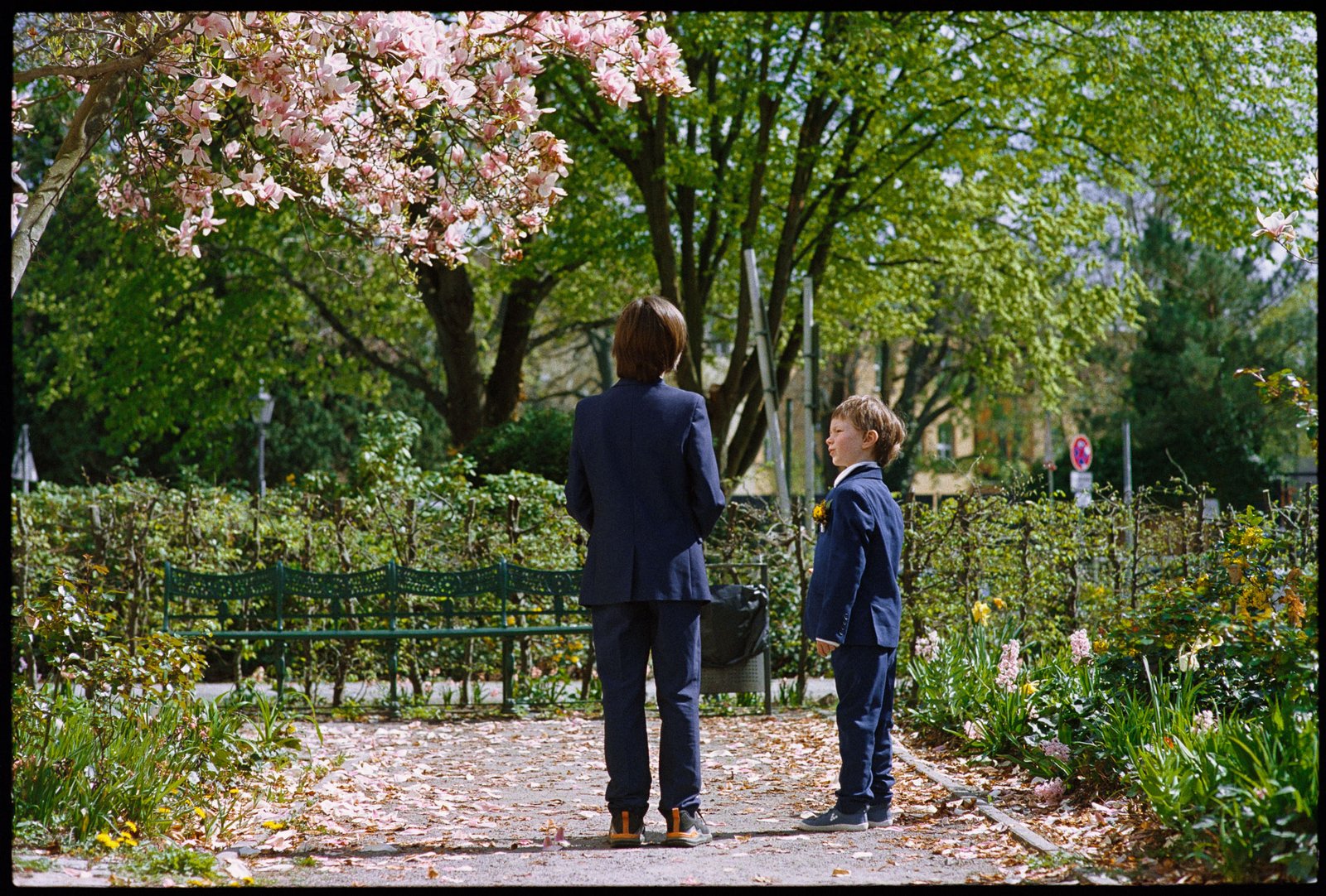 The couple in a spring park