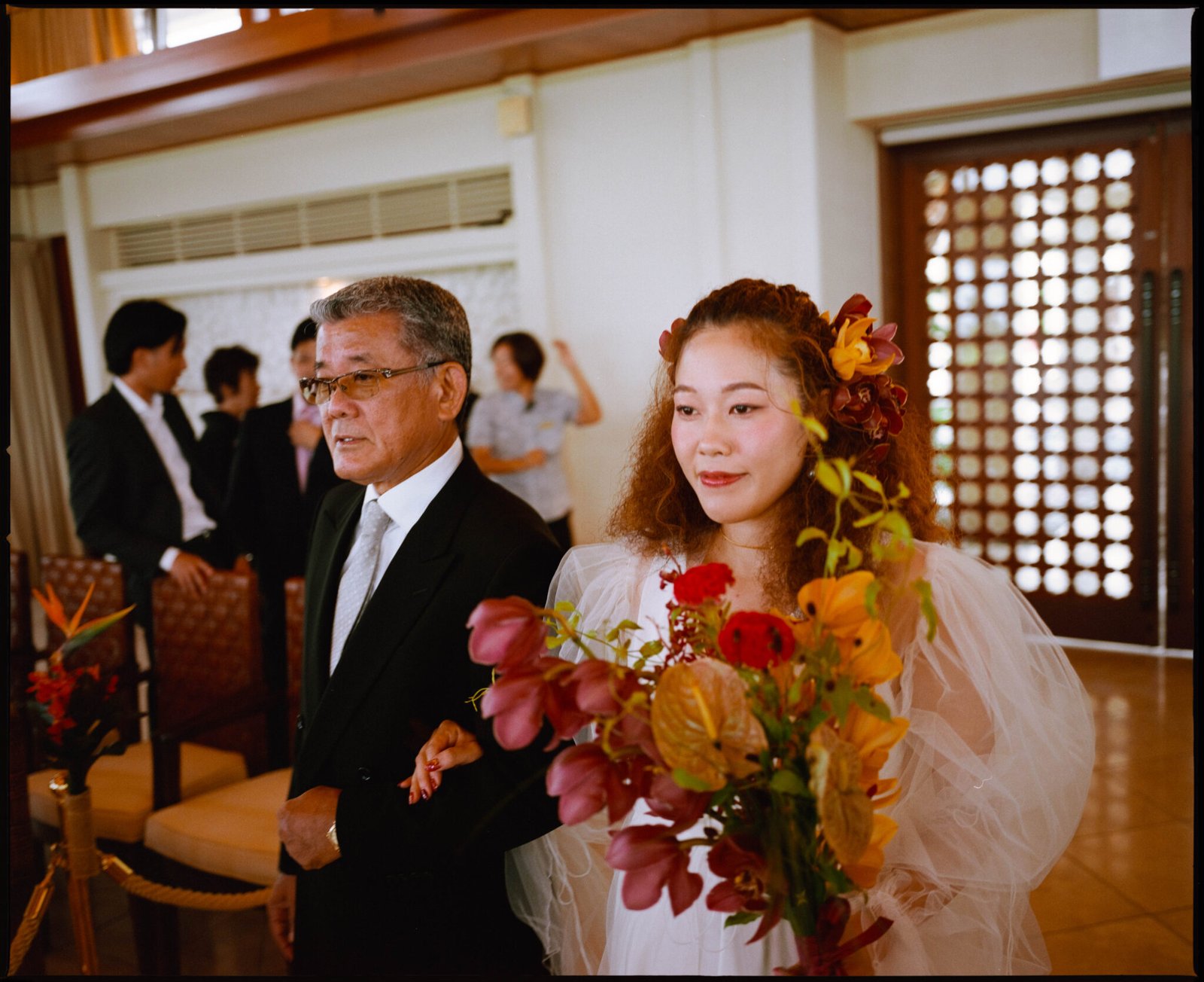 The bride entering with her father